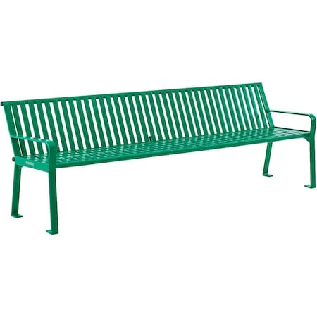 Global Industrial 8ft Outdoor Bench with Back, Vertical Steel Slat, Green 694855KD